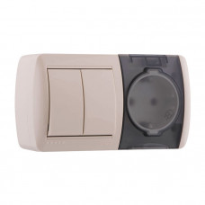 Выключатель 2-х кл. і розетка с / з, с кришкой, крем, горизонталь (10шт/120шт)