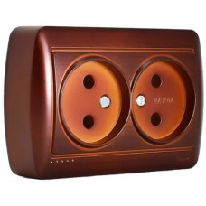 Розетка двойная без заземлением закрытый корпус LEZARD Demet античный кедр