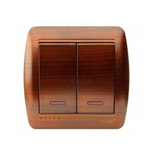 Выключатель двойной с подсветкой LEZARD Demet античный махагон