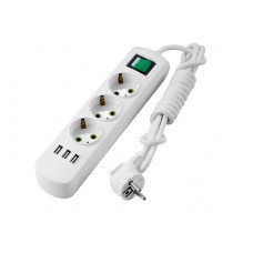 Удлинитель c заземлением 3 входа 2 метра с выключателем и USB Lezard LETITIA