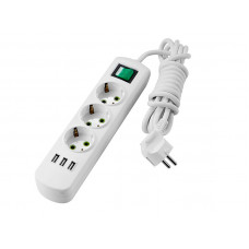 Удлинитель c заземлением 3 входа 3 метра с выключателем и USB Lezard LETITIA