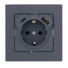Розетка с/з + USB+Type-C Шеффилд Грей LEZARD VESNA