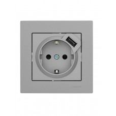 Розетка с/з + USB LEZARD VESNA серая (10шт/120шт) (без рамки)