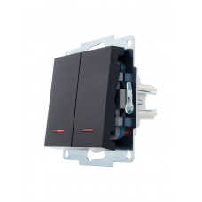 Выключатель двойной с подсветкой LEZARD VESNA черный (10шт/120шт)