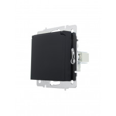 Розетка с/з с крышкой ПБТ LEZARD VESNA черная (10шт/120шт) (без рамки)