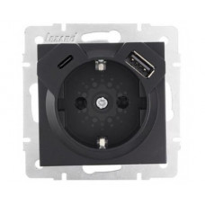 Розетка одинарная c/з з USB + TC черная LEZARD VESNA (10шт/120шт)