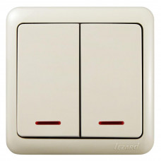 Выключатель двойной с подсветкой (12шт/уп) Lezard крем