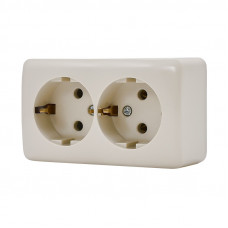 Розетка двойная с/з закрытый корпус (12шт/уп) Lezard крем