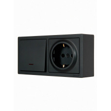 Двухклавишный выключатель с накладной розеткой Lezard LETO 10A, 16A, 250V