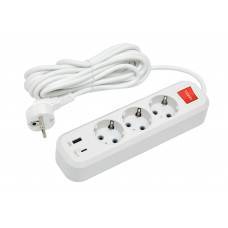 Сетевой удлинитель Luxel 3 розетки 5М с заземлением и выключателем + USB+Type C (7195), Качество
