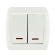 Выключатель двойной с подсветкой LEZARD Demet белый