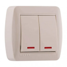 Выключатель двойной с подсветкой LEZARD Demet крем