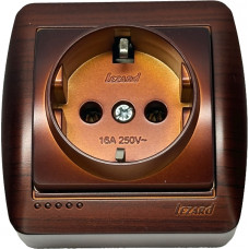 Розетка с заземлением LEZARD Demet античный кедр