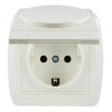 Розетка с заземлением с крышкой LEZARD Demet белый